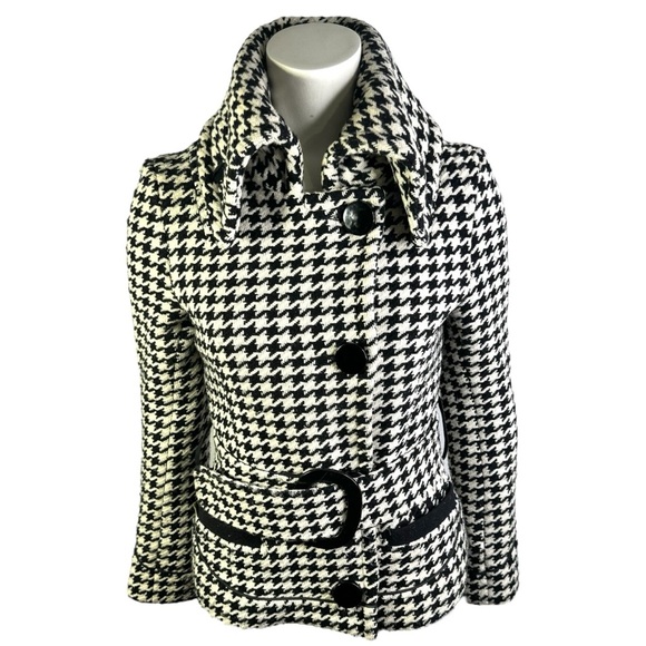 SOIA & KYO BLACK AND WHITE WOOL COAT HOUNDSTOOTH JACKET MADE IN CANDA SIZE SMALL - Picture 1 of 15
